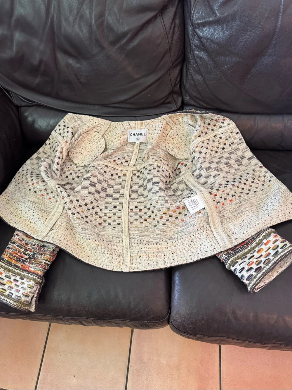 CHANEL Multicolor Woven Tweed Jacket with Cream Base